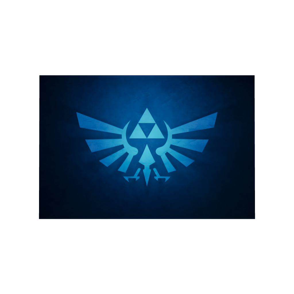 Nintendo The Legend of Zelda gaming acrylic poster by Arcadia North. Triforce Royal Crest Wingcrest on a blue background. Backlight acrylic wall art.