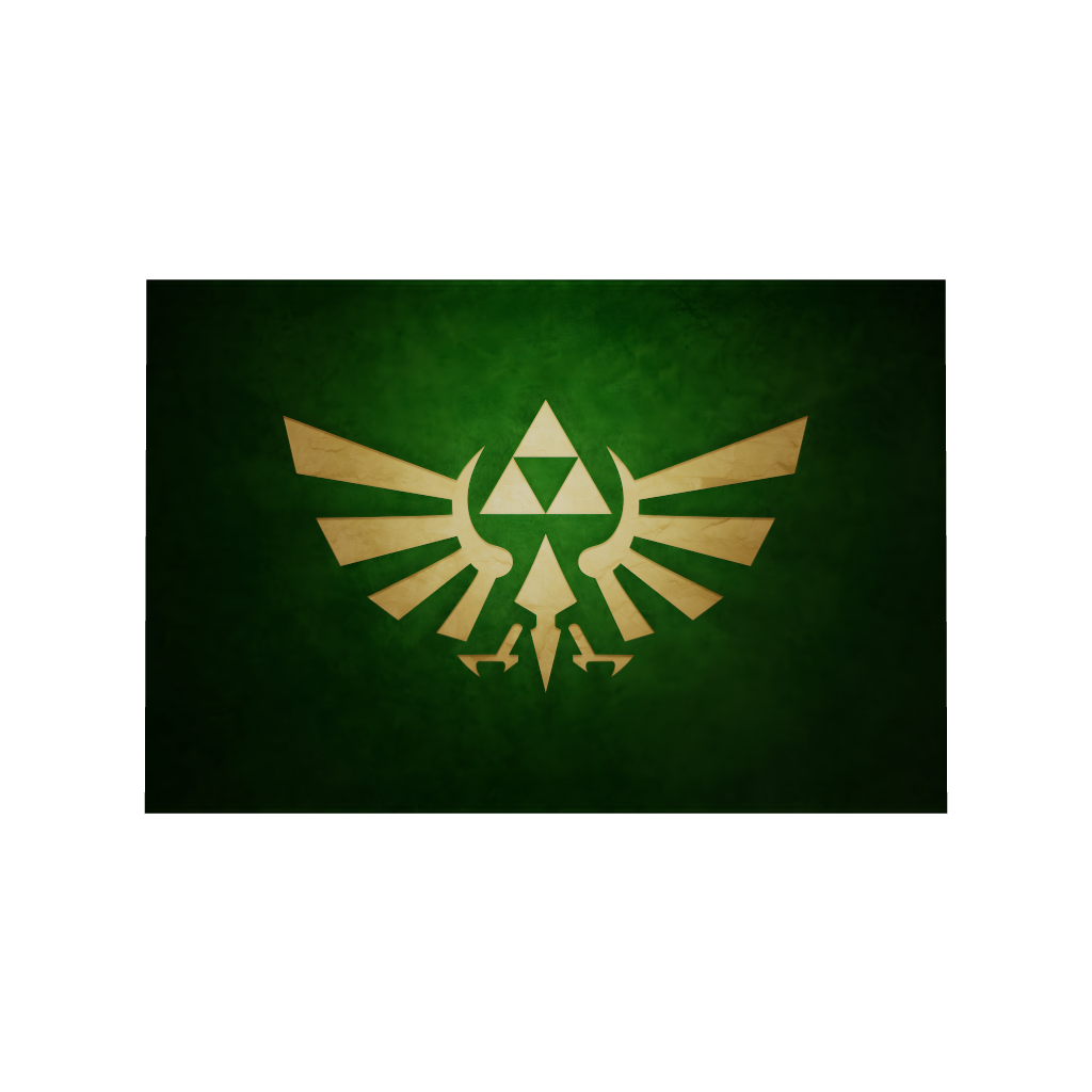Nintendo The Legend of Zelda gaming acrylic poster by Arcadia North. Triforce Royal Crest Wingcrest on a green background. Backlight acrylic wall art.
